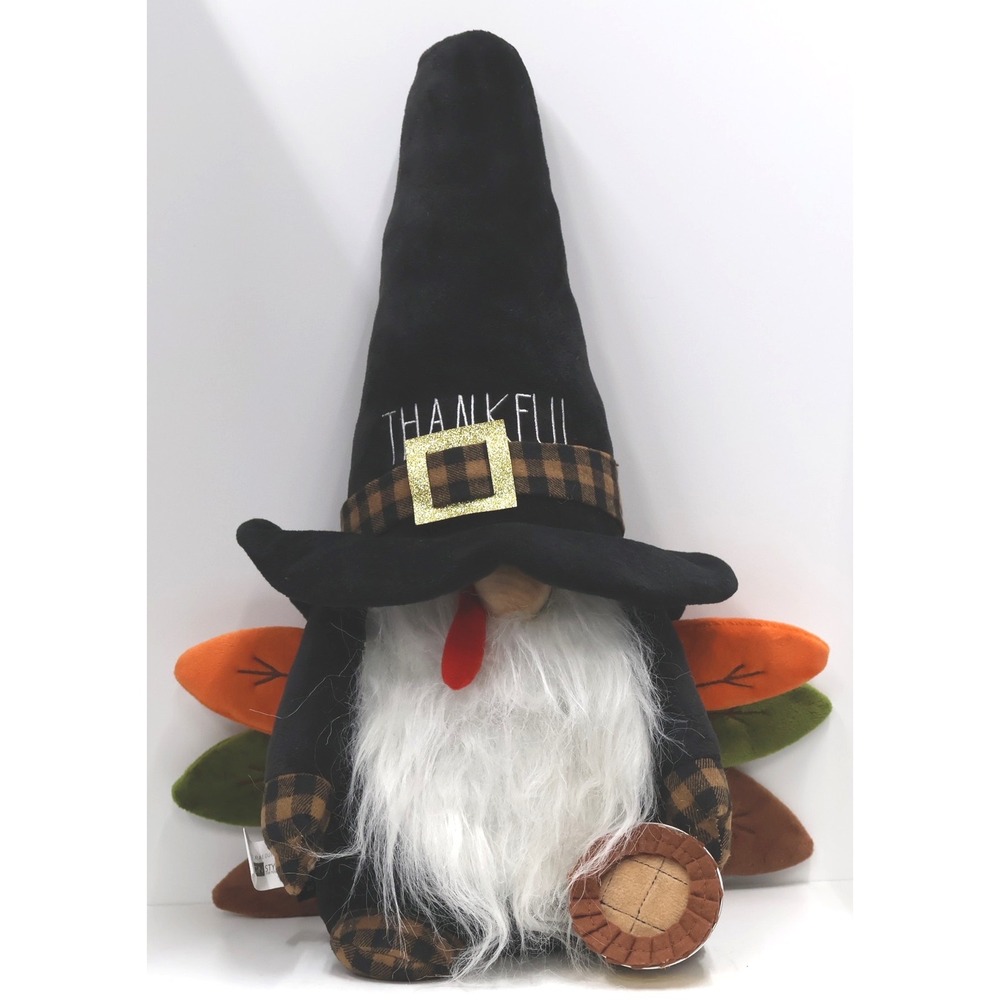 Rae Dunn Turkey Gnome Plush Thanksgiving 20in Black White Excellent Thankful Hat